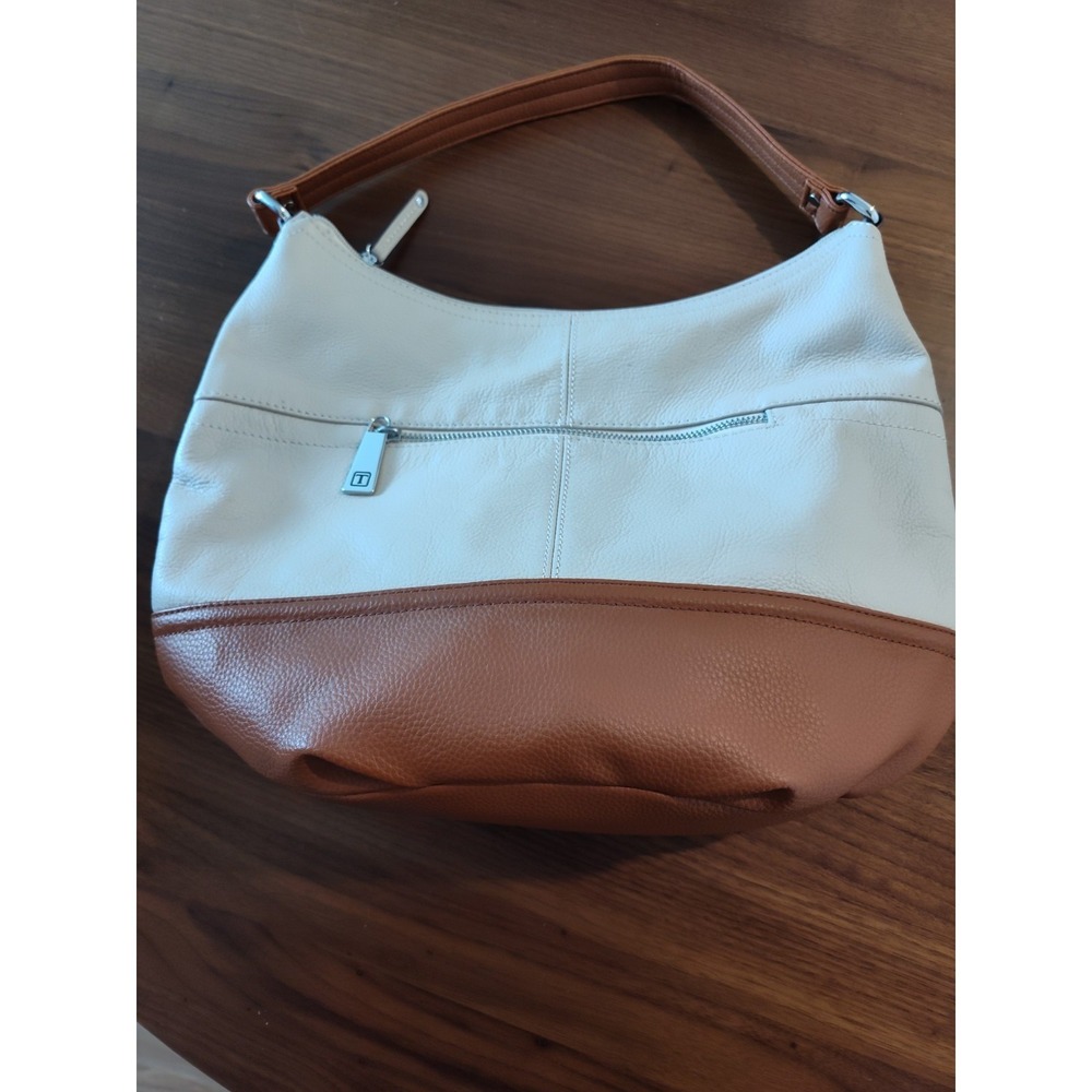 Tignanello Women's Cream & Brown Leather Hobo Bag